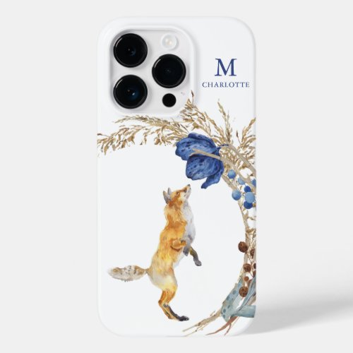 Monogram Cute Woodland Fox Watercolor Floral Name Case_Mate iPhone 14 Pro Case