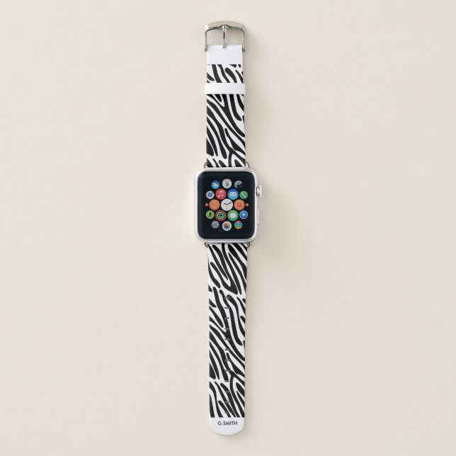 Monogram: Cute Zebra Stripes Safari Pattern. Apple Watch Band (Front)