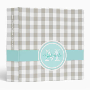 Monogram: Cyan And Gingham 3 Ring Binder
