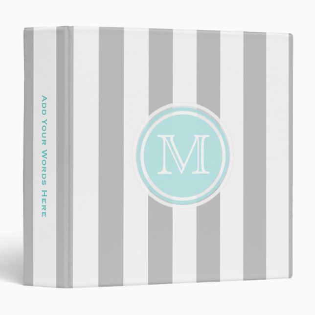 Monogram: Cyan And Gray/ White Striped Binder (Front/Spine)