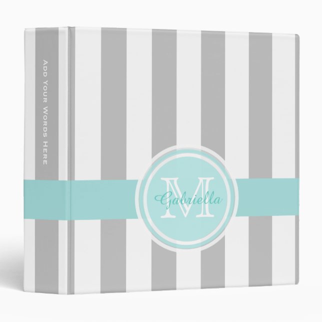 Monogram: Cyan And Gray/ White Striped Binder 2 (Front/Spine)