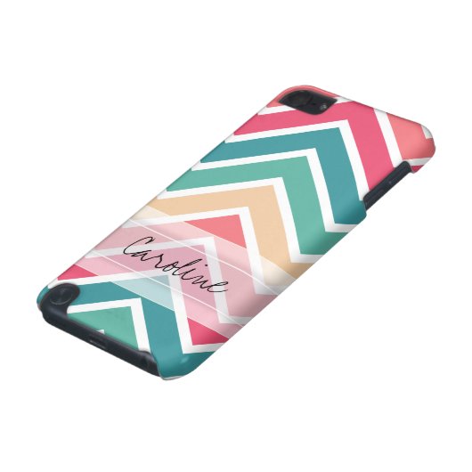 Monogram Cyan Peach Reds Geometric Chevron Pattern iPod Touch (5th Generation) Case (Bottom)