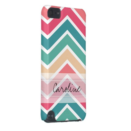 Monogram Cyan Peach Reds Geometric Chevron Pattern iPod Touch (5th Generation) Case (Back/Right)