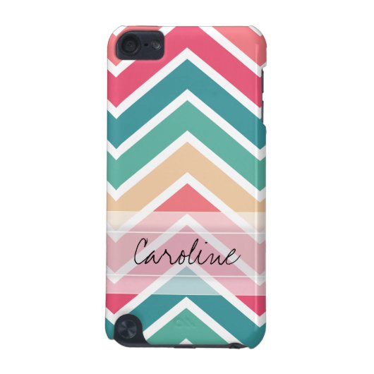 Monogram Cyan Peach Reds Geometric Chevron Pattern iPod Touch (5th Generation) Case (Back)