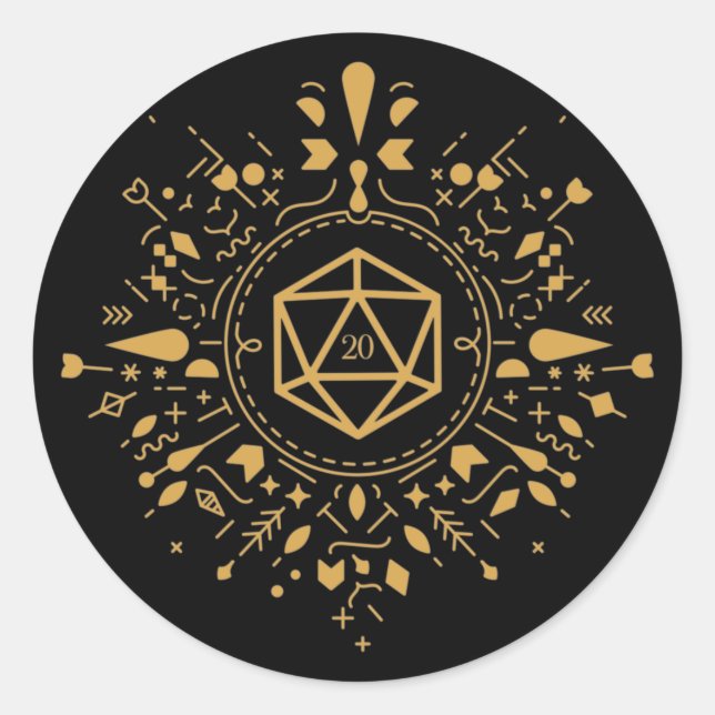 Monogram D20 Dice Fantasy Tabletop RPG Classic Round Sticker (Front)