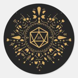 Monogram D20 Dice Fantasy Tabletop RPG Classic Round Sticker
