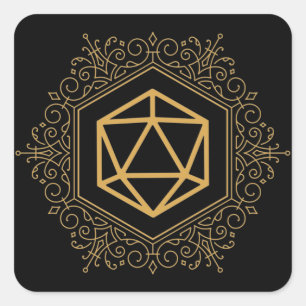 Monogram D20 Dice Gold Tabletop RPG Square Sticker