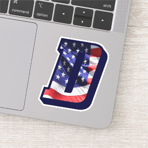 Monogram D American Flag Letter D Initial USA Sticker