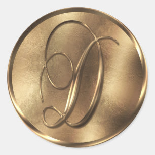 Monogram D Bronze Wedding Invitation Holiday Classic Round Sticker