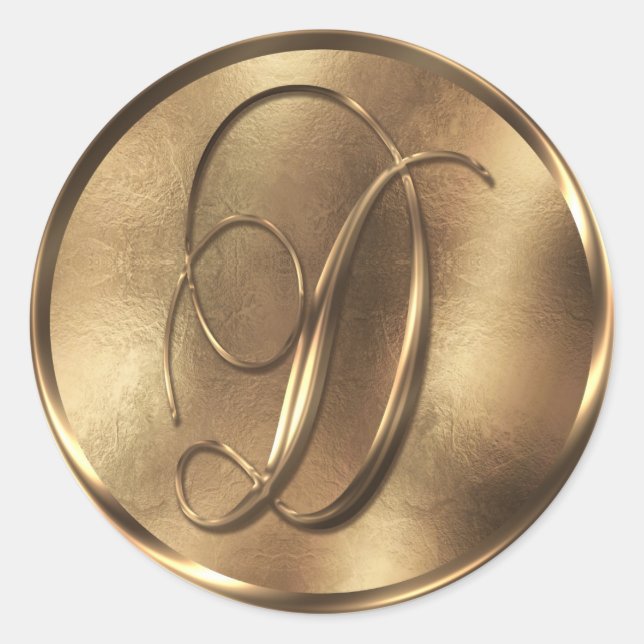 Monogram D Bronze Wedding Invitation Holiday Classic Round Sticker (Front)