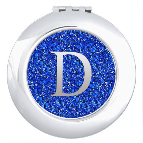 Monogram D druzy crystal _ Sapphire blue Compact Mirror