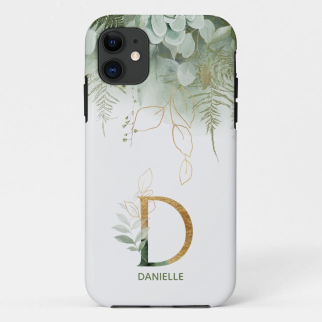 Monogram D Elegant Greenery Case-Mate iPhone Case (Back)