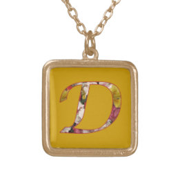 Monogram D Floral Design Initial Necklace