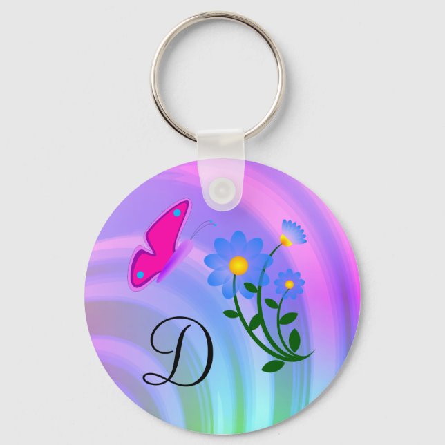 Monogram D Flower Butterfly Keychain (Front)