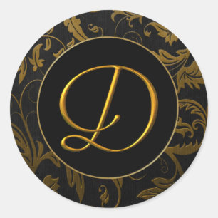 Monogram D Gold and Black Damask Wedding Seal
