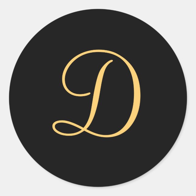 Monogram D,  gold colored initial D script Classic Round Sticker (Front)