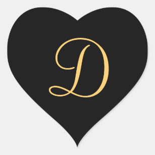 Monogram D,  gold colored initial D script Heart Sticker
