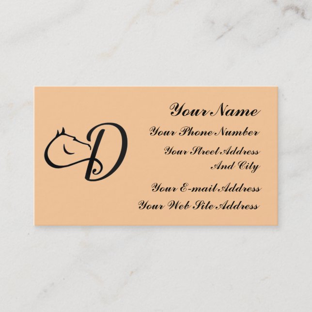 Monogram D Horse Equestrian Classic Business Card (Front)