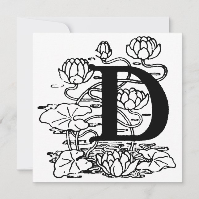 Monogram D Initial Black and White Floral Pattern (Front)