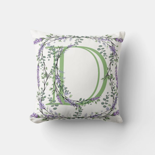 Monogram D Lavender Eucalyptus Throw Pillow (Front)