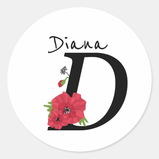Monogram D, letter D, flowers, monogram, monogram Classic Round Sticker (Front)