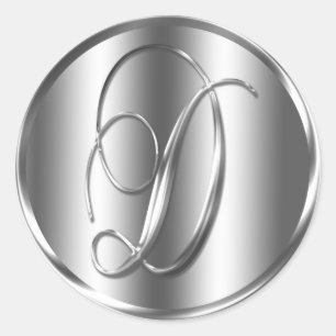 Monogram D Silver Color Wedding Invitation Holiday Classic Round Sticker