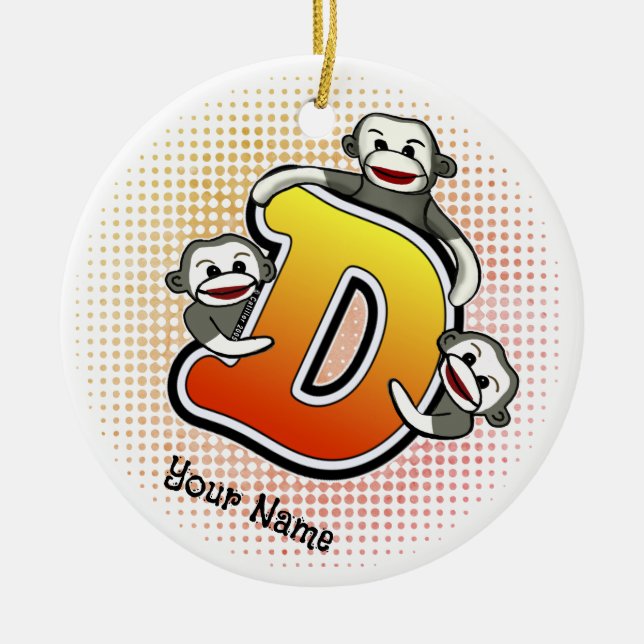 Monogram D Sock Monkey  Ceramic Ornament (Front)