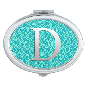 Monogram D & swirl pattern - turquoise and aqua Compact Mirror