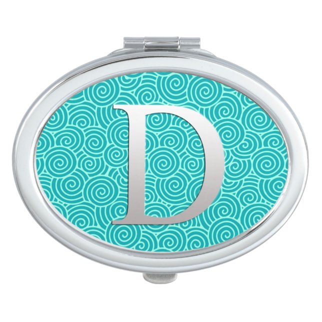 Monogram D & swirl pattern - turquoise and aqua Compact Mirror (Front)