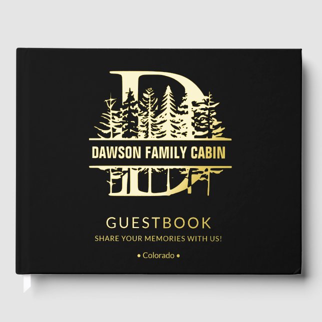 Monogram D Vacation Rental Cabin House Lake House  Foil Guest Book (Front)