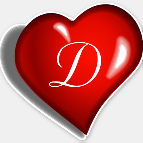 Monogram D white print on ruby red heart Sticker