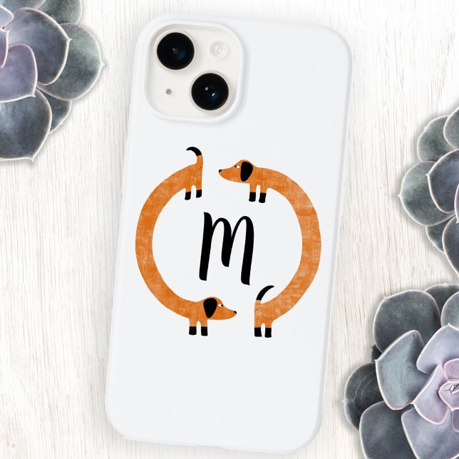 Monogram Dachshund Sausage Dog Iphone Case (Funny Dachshund Sausage or Wiener dog monogram cell phone case)
