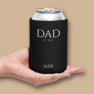 Monogram Dad Est Modern Black Can Cooler
