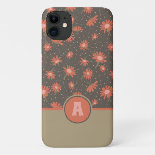 Monogram Daisies Coral Pink Floral Pattern iPhone 11 Case