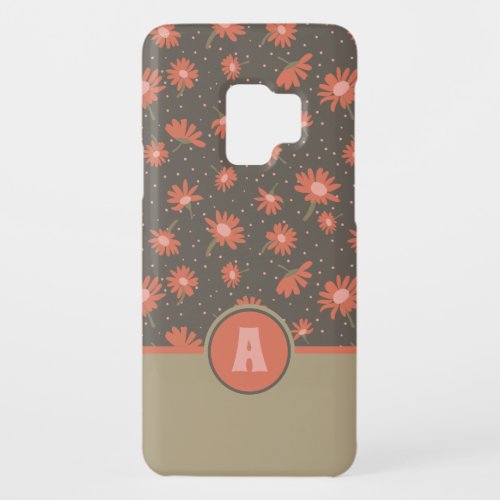 Monogram Daisies Coral Pink Flower Pattern  Case_Mate Samsung Galaxy S9 Case