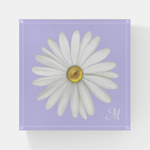 Monogram & Daisy Flower on Lavender Paperweight