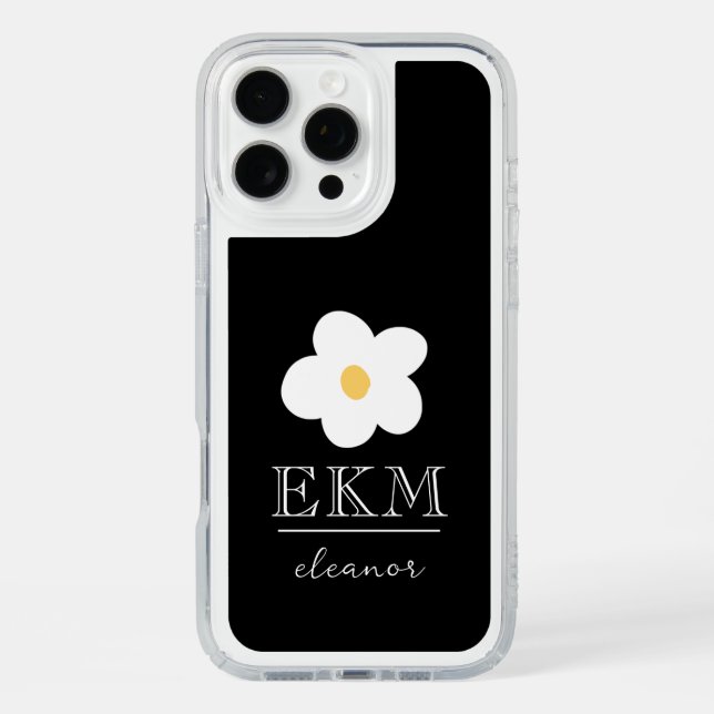 Monogram Daisy Minimalist Black & White Speck iPhone Case (Front)