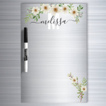 Monogram Daisy Silver Metal Look To Do  Dry Erase Board