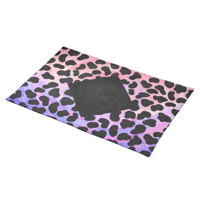 Monogram Dalmatian Black and Pink Cloth Placemat (On Table)