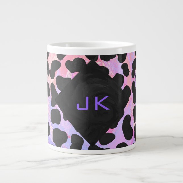 Monogram Dalmatian Black and Pink Giant Coffee Mug (Front)