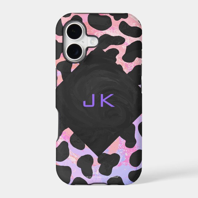 Monogram Dalmatian Black and Pink Iphone Case (Back)
