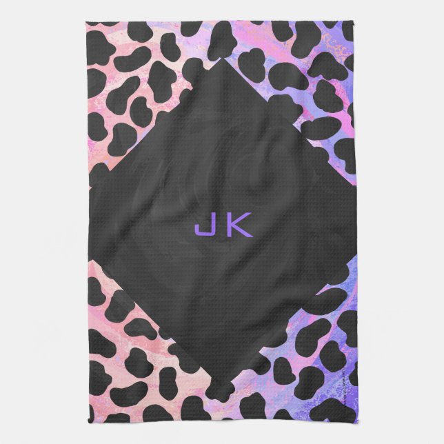Monogram Dalmatian Black and Pink Kitchen Towel (Vertical)