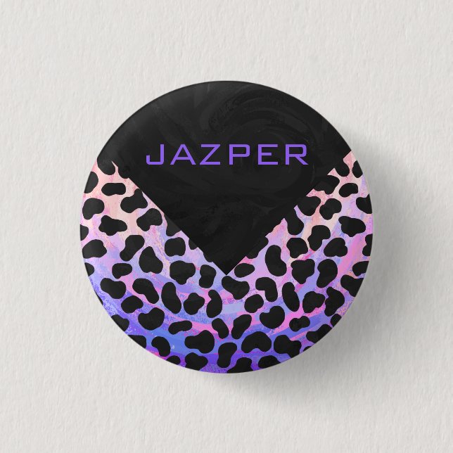 Monogram Dalmatian Black and Pink Pinback Button (Front)
