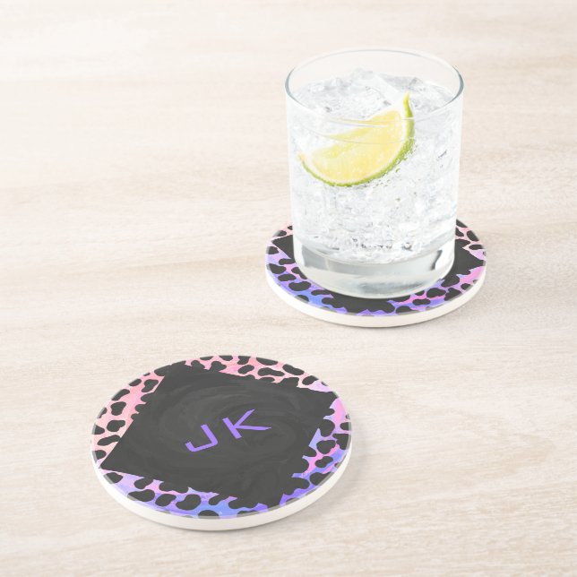 Monogram Dalmatian Black and Pink Sandstone Coaster (Side)