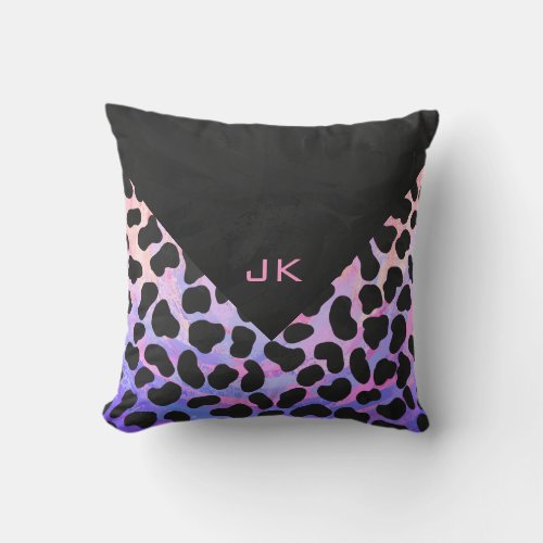Monogram Dalmatian Black and Pink Throw Pillow