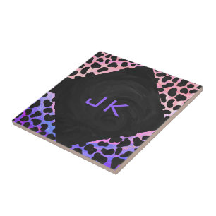 Monogram Dalmatian Black and Pink Tile