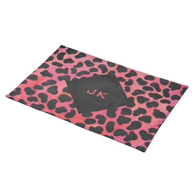 Monogram Dalmatian Black and Red Cloth Placemat (On Table)