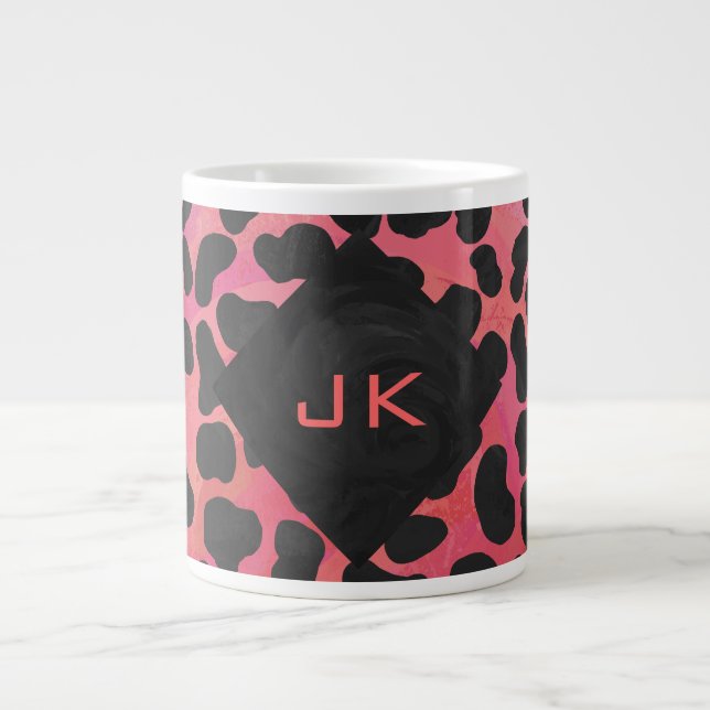 Monogram Dalmatian Black and Red Large Coffee Mug (Front)