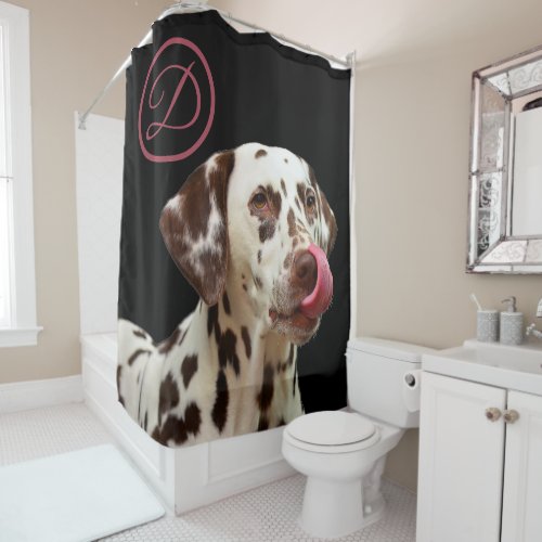  Monogram Dalmatian Dog Tan Brown Black Elegant Shower Curtain