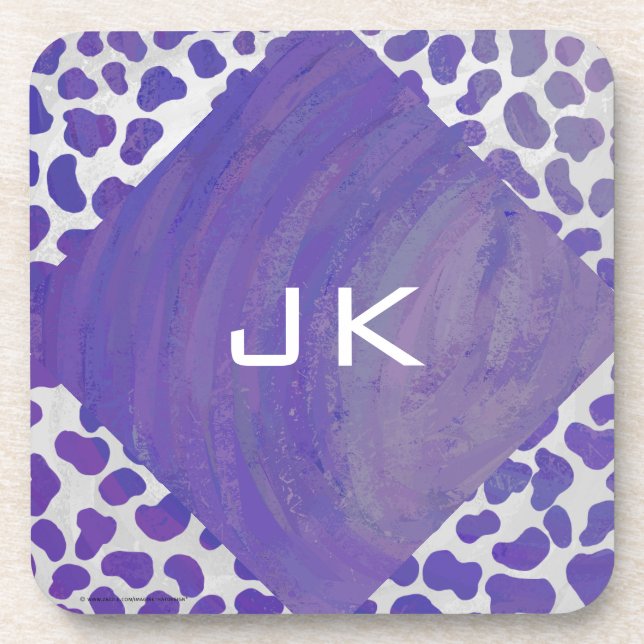 Monogram Dalmatian Purple and White Print Drink Coaster (Front)
